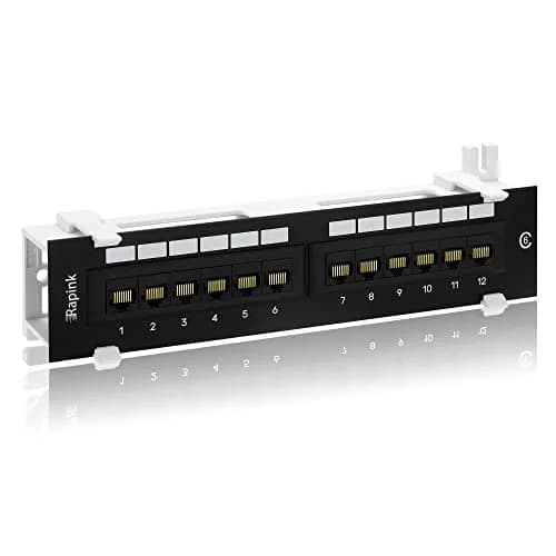 Rapink 12-Port Cat6 Ethernet Patch Panel 10Gbps | 10-Inch Width, Gold-Plated RJ45 thumbnail 1