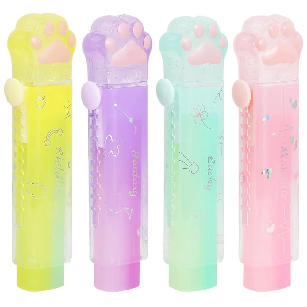 Geluode 4 Pcs Cat Paw Erasers | Retractable Rainbow Office & School Supplies - main product image