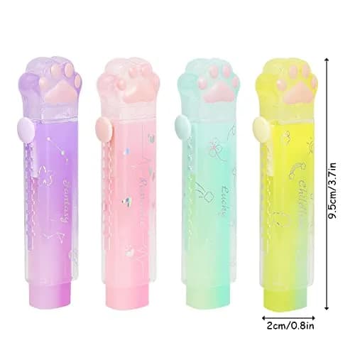 Geluode 4 Pcs Cat Paw Erasers | Retractable Rainbow Office & School Supplies thumbnail 2