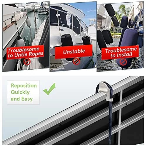 SailVoya Adjustable Pontoon Boat Fender Clips, 8 Pack | Secure 1-1.25" Square Rails thumbnail 5