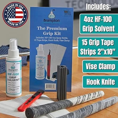 BRAMPTON TECHNOLOGY, LTD. Handle Grip Kit | Premium Golf Regripping Set, 15 Tape Strips, Solvent & Tools (4 oz) thumbnail 2