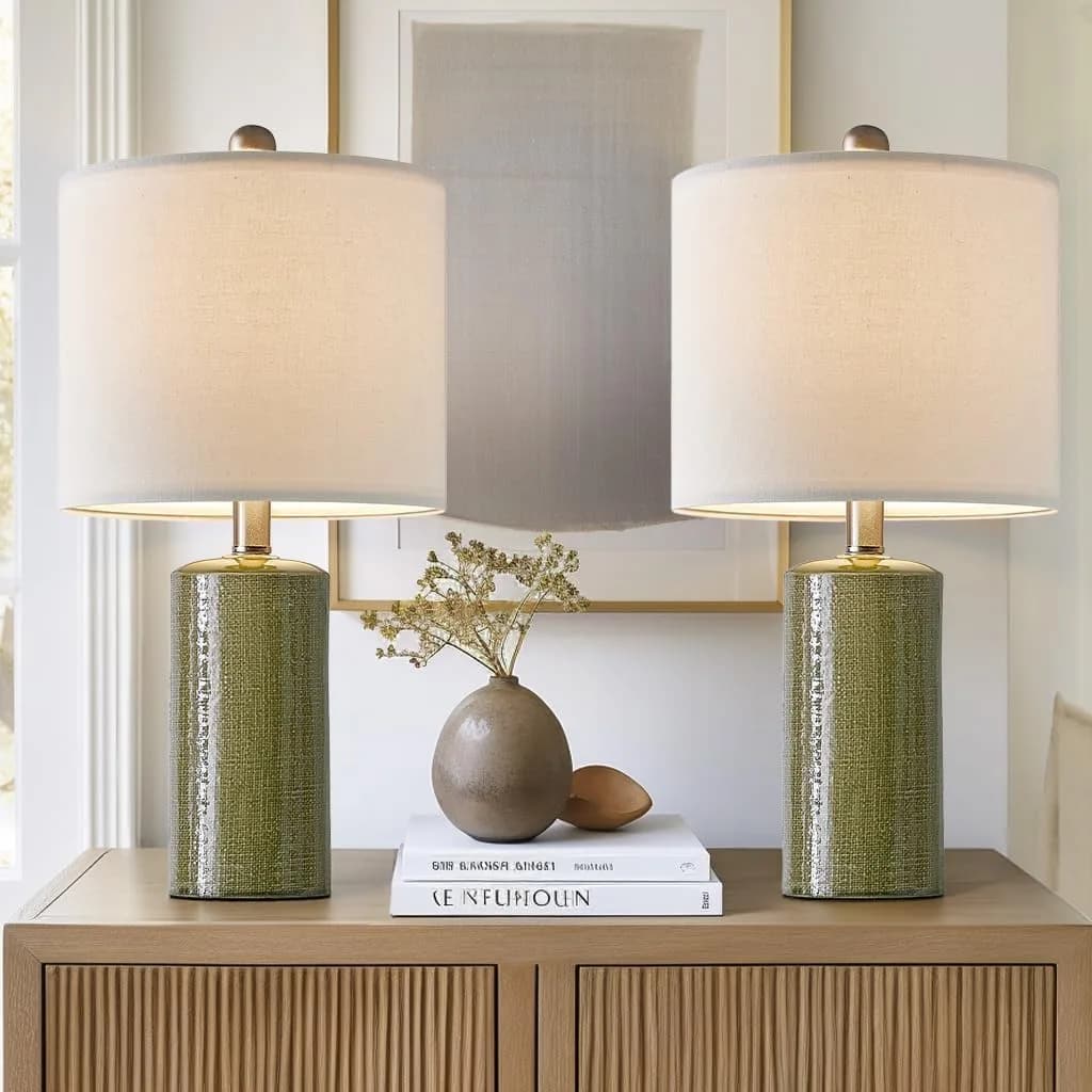 G-SAFAVA Modern Ceramic Table Lamps Set of 2, Green, 51.44 cm (20.25") | Artistic Touch for Living Rooms - main product image