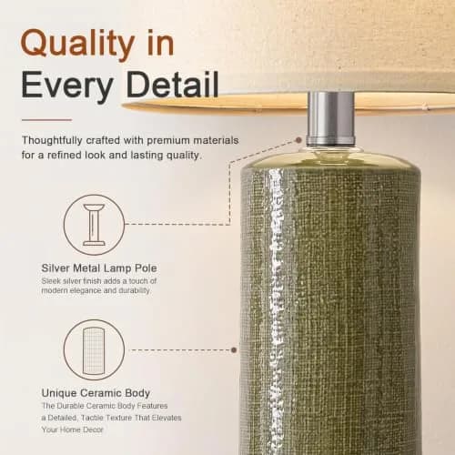 G-SAFAVA Modern Ceramic Table Lamps Set of 2, Green, 51.44 cm (20.25") | Artistic Touch for Living Rooms thumbnail 3