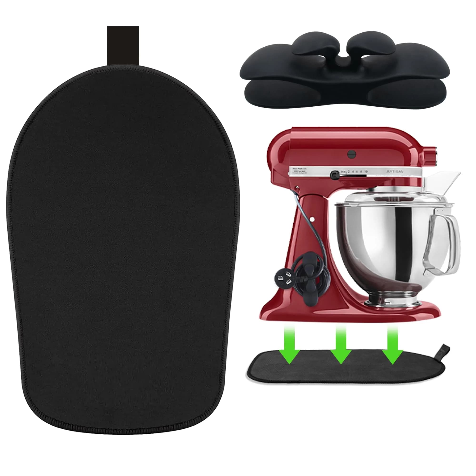 Owowong Sliding Mat for Kitchenaid Mixer 14.57" x 10" | Waterproof Neoprene & Rubber — 4.5-5 Qt Mat + Black Cord Organizer