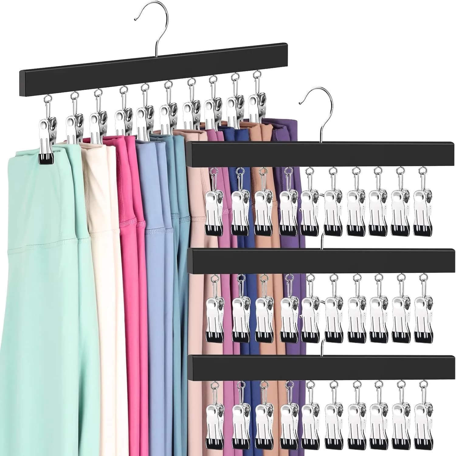 ORROENS Legging Organizer for Closet, 2 Pack Pants Hangers with Clips, 15.8in (40.1cm) Width — Black
