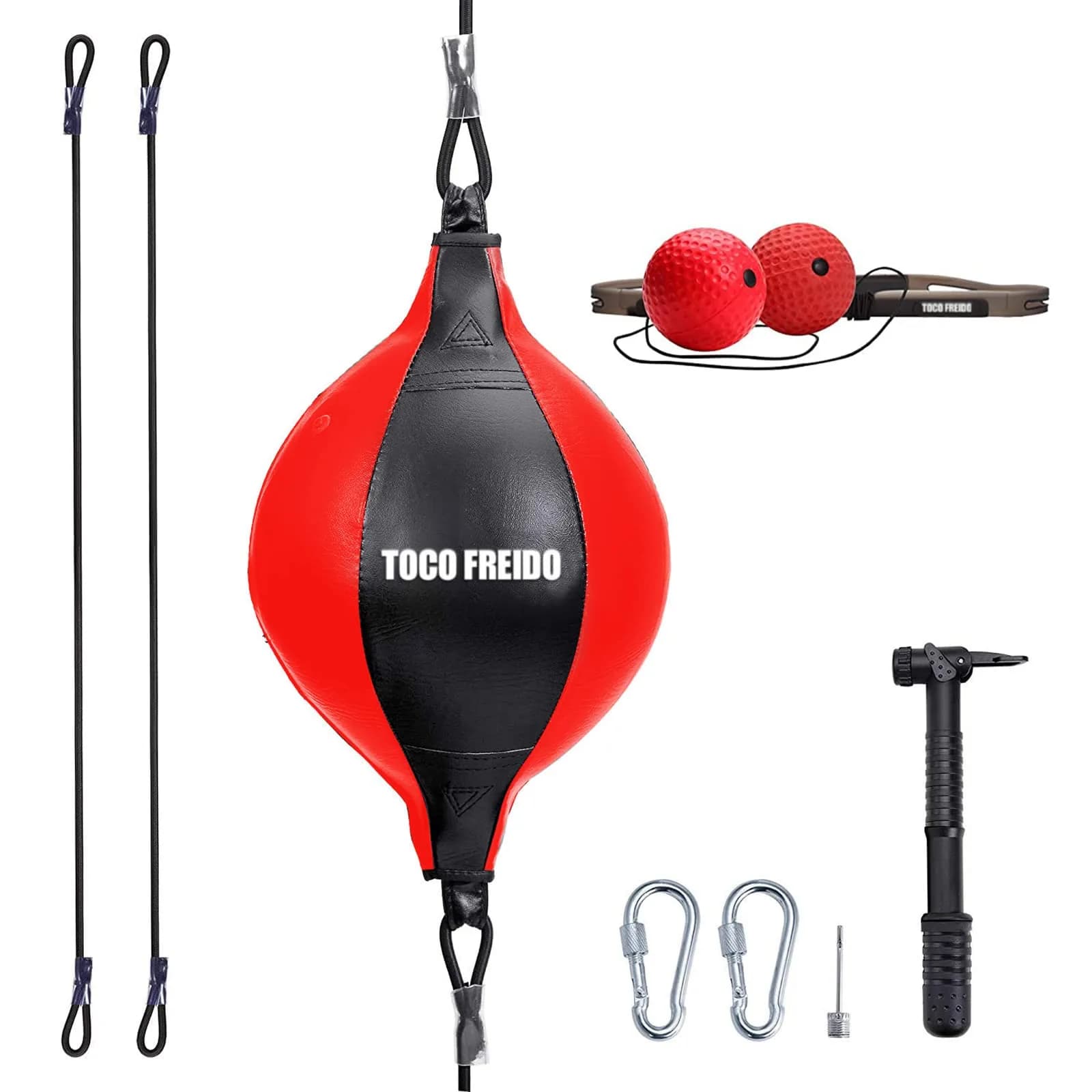 TOCO FREIDO Double End Punching Ball & Reflex Ball Set - 0.65 kg (1.43 lb) - Black/Red/Silver | Train Reaction, Agility, Speed — Red