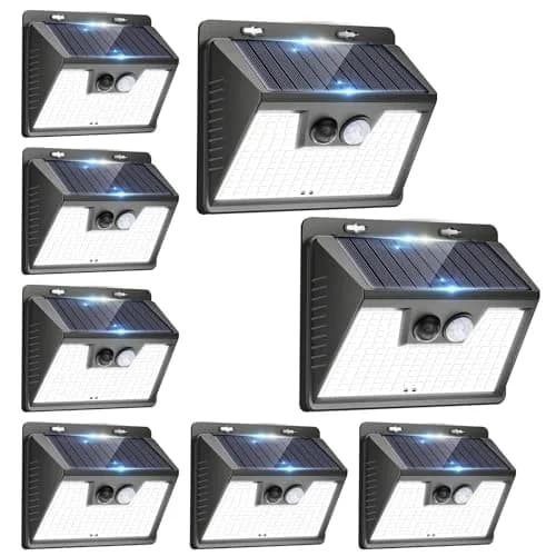Peasur Solar Powered Wall Lights 8 Pack | 140 LED Motion Sensor Waterproof Security Lights thumbnail 1