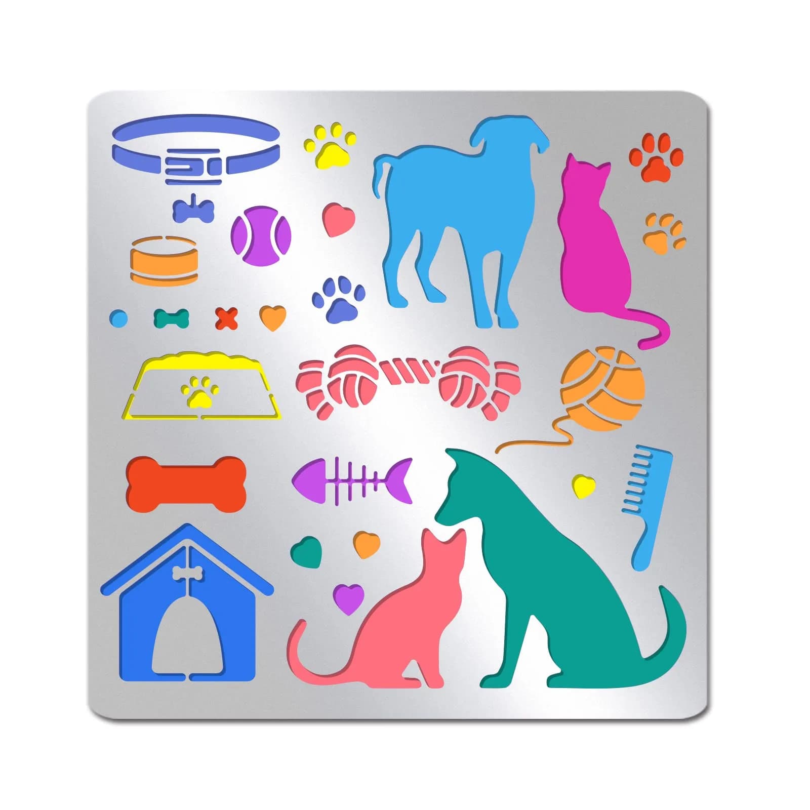 INFUNLY Metal Sport Ball Stencil 4x7 inches (10x18 cm) | Reusable Stainless Steel Sports Stencils for Painting — Cat+dog Metal Stencil