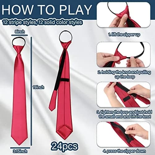 Unittype Classic 24 Pcs Zipper Pre-tied Neckties Assorted Colors | Adjustable & Stylish thumbnail 2