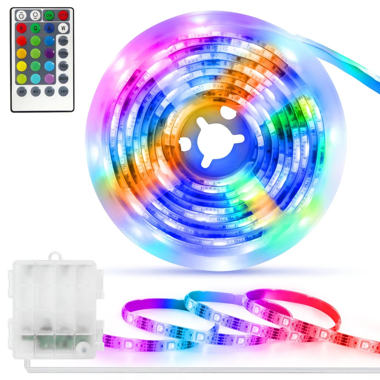 echosari Battery Powered RGB LED Strip Lights 2m (6.6ft) | Color Changing TV Backlights with Remote & Timer