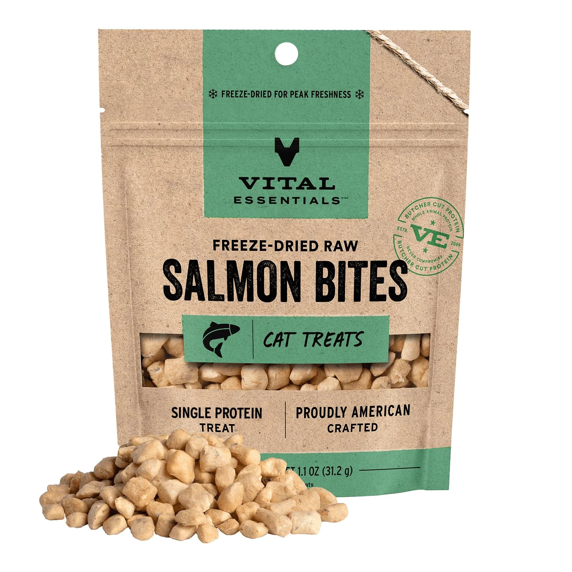 Vital Essentials Freeze Dried Salmon Cat Treats 1.1 oz (31 g) | High Protein Raw Cat Food - main product image