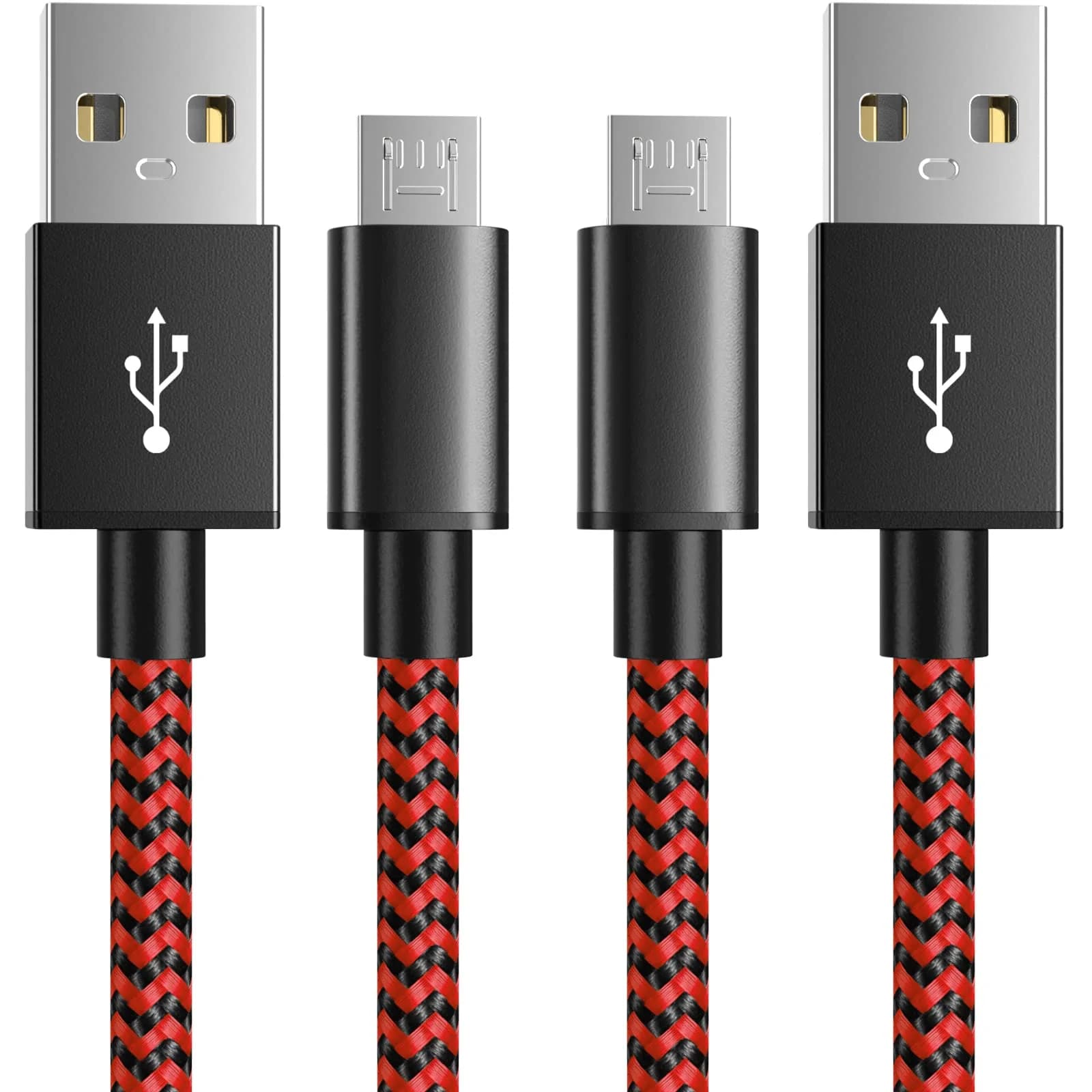 6amLifestyle Red 2 Pack 10ft USB to Micro USB Charging Cable | Braided Nylon Cord for PS4 Controllers — Red