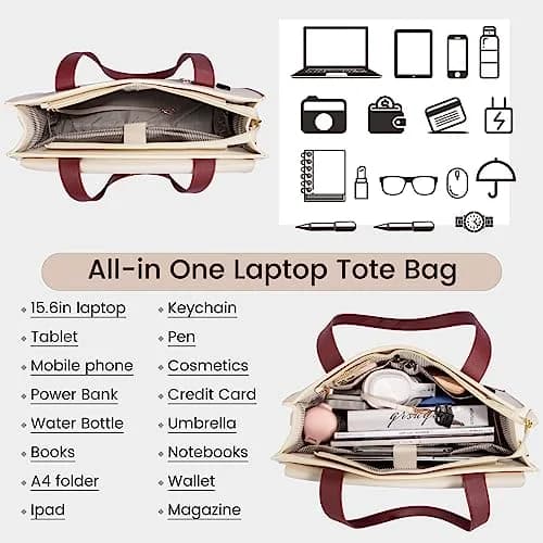LOVEVOOK Laptop Tote Bag 15.6 Inch - Waterproof PU Leather Briefcase with Clutch | 39.4 cm (15.6 Inch) Laptop Compartment thumbnail 3