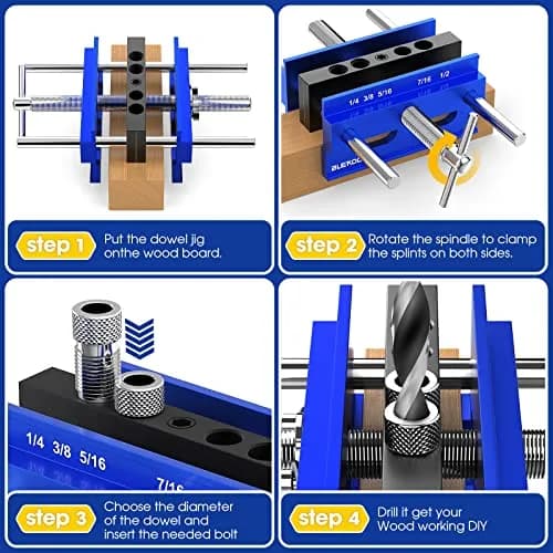 blekoo Upgraded 6.7 inch Self Centering Doweling Jig Kit with 6 Drill Guide Bushings | Precise Woodworking Tool for Panel Furniture thumbnail 5