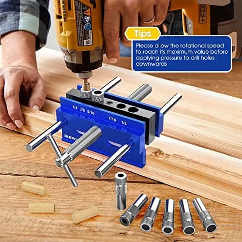 blekoo Upgraded 6.7 inch Self Centering Doweling Jig Kit with 6 Drill Guide Bushings | Precise Woodworking Tool for Panel Furniture thumbnail 7
