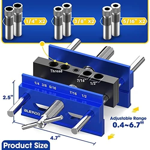 blekoo Upgraded 6.7 inch Self Centering Doweling Jig Kit with 6 Drill Guide Bushings | Precise Woodworking Tool for Panel Furniture thumbnail 2