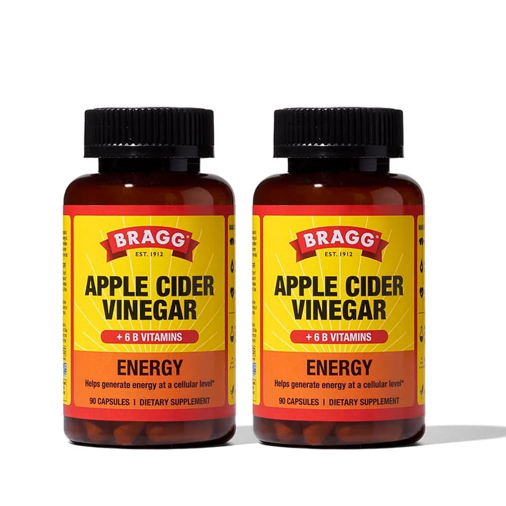 BRAGG Energy Apple Cider Vinegar Capsules 90ct | Vegan, Gluten-Free, B Vitamins for Energy