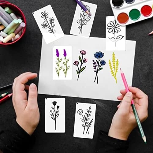yhslmh Botanical Flower Stencils for Crafts 3.5 x 2 inches | 50 Mini Wildflower Floral Designs for DIY Art Projects thumbnail 7
