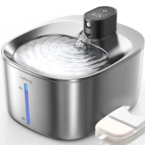 FEELNEEDY Wireless Cat Water Fountain Stainless Steel 4L | Battery Operated, Ultra Quiet, Sensor-Activated thumbnail 1