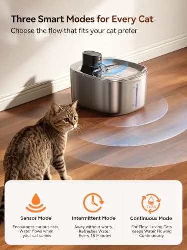 FEELNEEDY Wireless Cat Water Fountain Stainless Steel 4L | Battery Operated, Ultra Quiet, Sensor-Activated thumbnail 3