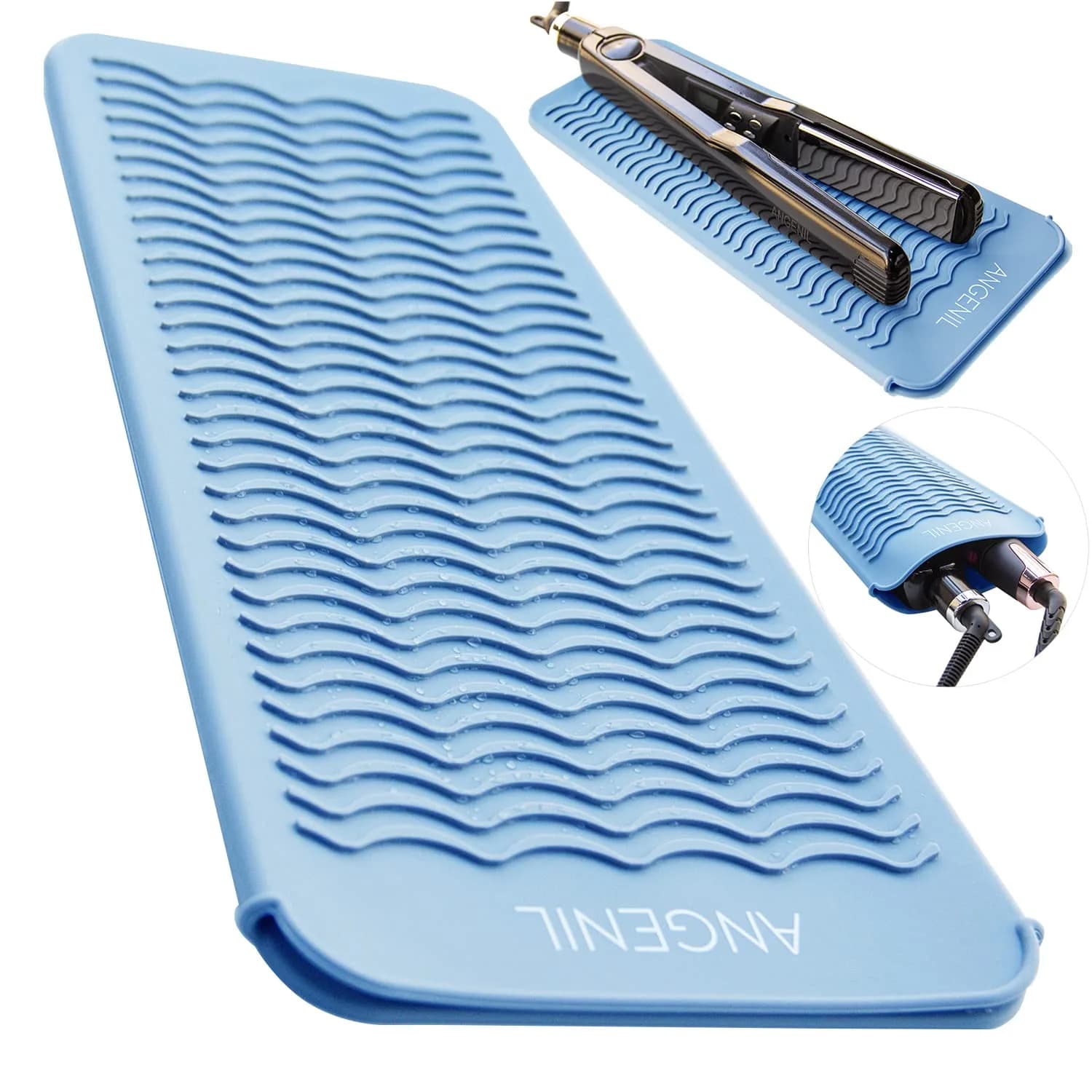 ANGENIL Professional Silicone Heat Resistant Mat Pouch for Hair Styling Tools, Grey | Protects Counters from Hot Irons — Blue