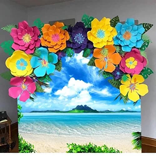 MAQTT Summer Theme Photo Ocean Blue Sky Seaside Tropical Palm Trees Luau Birthday Party Decor Banner 210x150cm (7x5ft) thumbnail 2