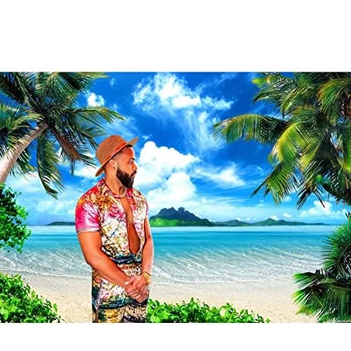 MAQTT Summer Beach Theme Backdrop Hawaiian Ocean Blue Sky Seaside Tropical Palm Trees Luau Background Birthday Party Decor Banner 8x6ft thumbnail 3