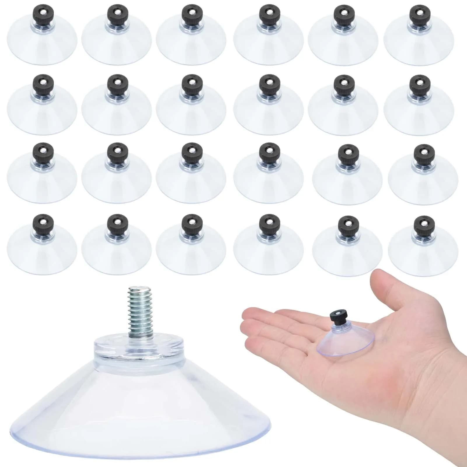 AccEncyc Clear PVC Suction Cups with Stainless Steel Screws, 40mm Diameter, 12-Pack | Heavy Duty Utility Hooks for Smooth Surfaces — 24Pcs Black