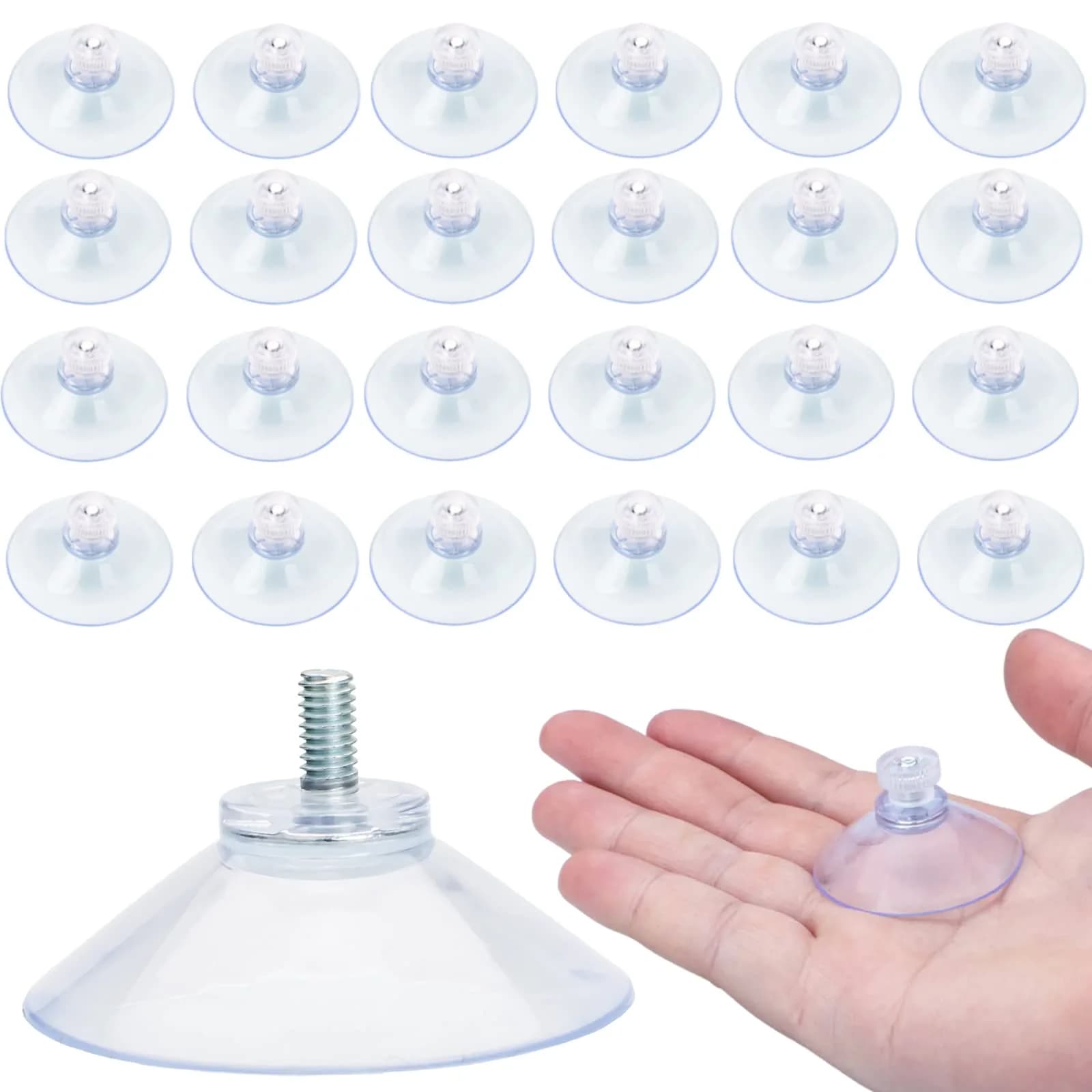 AccEncyc Clear PVC Suction Cups with Stainless Steel Screws, 40mm Diameter, Pack of 24 | Heavy Duty Hooks for Glass, Tile, and Smooth Surfaces