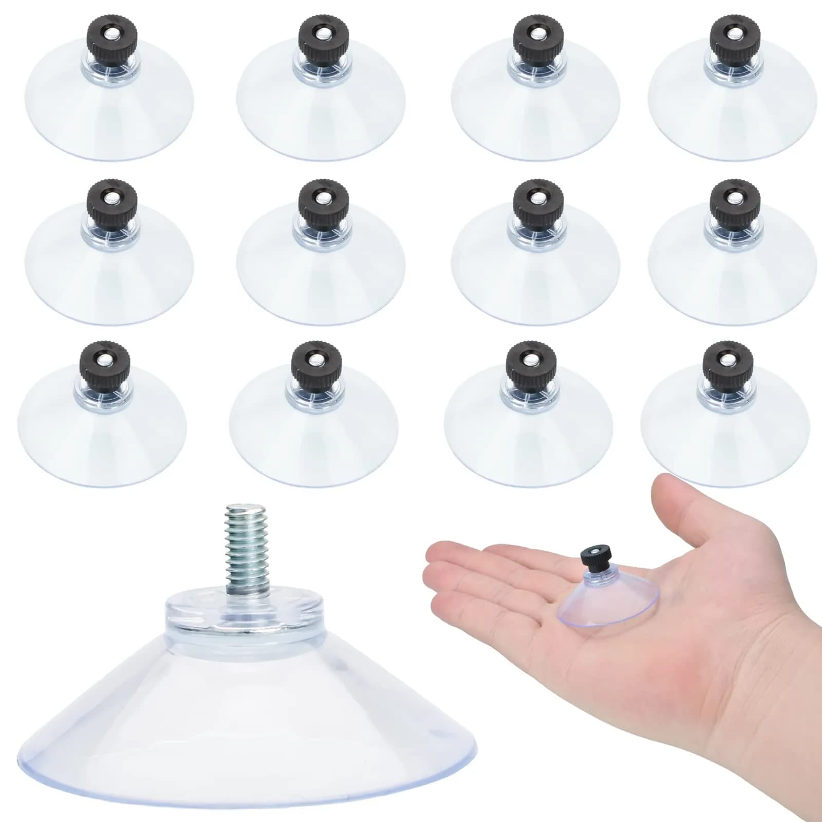 AccEncyc Clear PVC Suction Cups with Stainless Steel Screws, 40mm Diameter, 12-Pack | Heavy Duty Utility Hooks for Smooth Surfaces — Black