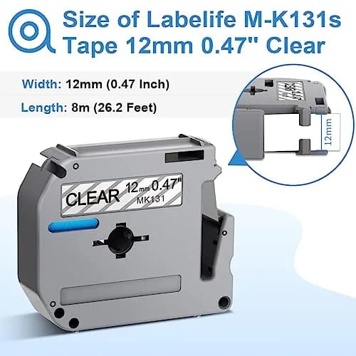 Labelife M-K131 Label Replace for Brother P Touch M Tape Clear 12mm 0.47'' | Indoor Non-Laminated Label Tape thumbnail 3