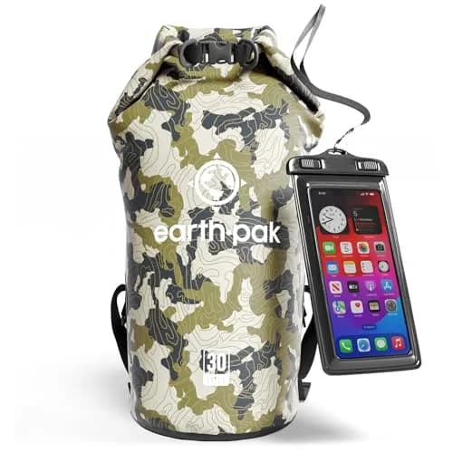 Earth Pak 30L Waterproof Dry Bag Backpack - Camo | Abrasion Resistant 500D PVC for Boating, Kayaking, Beach Days thumbnail 1