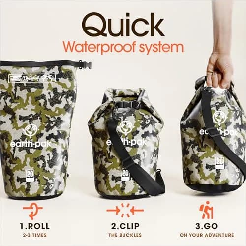 Earth Pak 30L Waterproof Dry Bag Backpack - Camo | Abrasion Resistant 500D PVC for Boating, Kayaking, Beach Days thumbnail 5