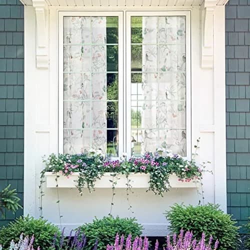 XTMYI White Sheer Floral Curtains 84 Inches Long (213 cm) | Vintage Floral Bird Cottage Core Design, 2 Panels thumbnail 5