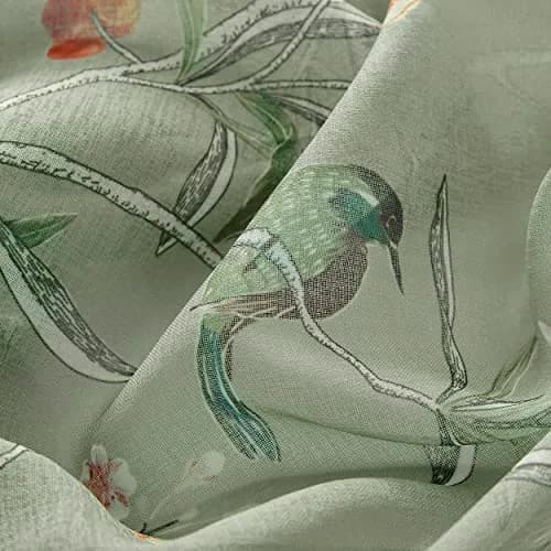 XTMYI Sage Green Floral Curtains 213 cm (84 Inches) Long | French Country Bird Botanical Pattern Voile Panels Set thumbnail 4