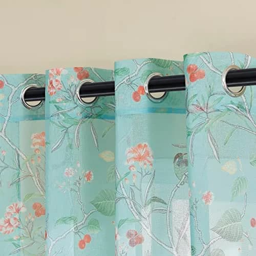 XTMYI Turquoise Blue Eclectic Boho Sheer Curtains Botanical Pattern 244cm (96 Inch) Long 2 Panel Set | Light-Filtering Global Artistic Bohemian Breezy Window Panels thumbnail 6