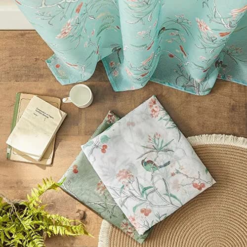 XTMYI Turquoise Blue Eclectic Boho Sheer Curtains Botanical Pattern 244cm (96 Inch) Long 2 Panel Set | Light-Filtering Global Artistic Bohemian Breezy Window Panels thumbnail 7