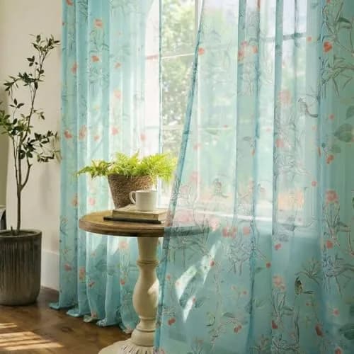 XTMYI Turquoise Blue Eclectic Boho Sheer Curtains Botanical Pattern 244cm (96 Inch) Long 2 Panel Set | Light-Filtering Global Artistic Bohemian Breezy Window Panels thumbnail 2