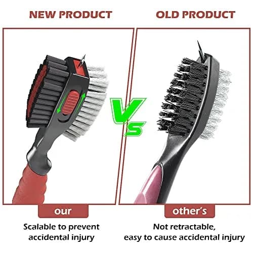 THIODOON 2 Pack Golf Club Brush and Groove Cleaner with Magnetic Keychain | Oversized Brush Head & Retractable Spike (2pcs Black Red) thumbnail 6