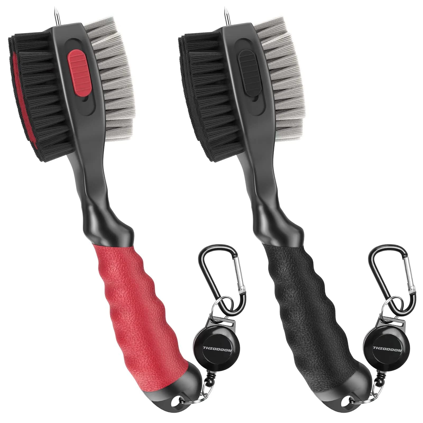 THIODOON Golf Club Cleaner Brush with Water Spray & Retractable Groove Cleaner | 120ml (4 Oz) Capacity — 2pcs Black & Red
