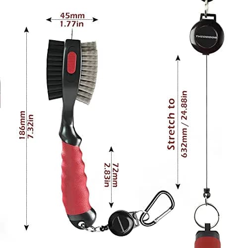 THIODOON 2 Pack Golf Club Brush and Groove Cleaner with Magnetic Keychain | Oversized Brush Head & Retractable Spike (2pcs Black Red) thumbnail 2