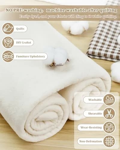 PLANTIONAL 150 cm x 200 cm (59" x 79") Natural Cotton Quilt Batting | Soft, Warm, Tear-Resistant for Quilting Projects thumbnail 4