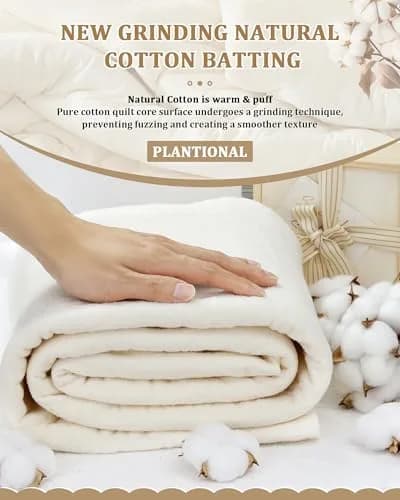 PLANTIONAL 150 cm x 200 cm (59" x 79") Natural Cotton Quilt Batting | Soft, Warm, Tear-Resistant for Quilting Projects thumbnail 3