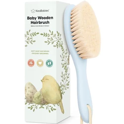 KeaBabies Wooden Baby Hair Brush for Toddler, Infant Cradle Cap | Gentle Goat Hair Bristles (7.25" x 2") thumbnail 1