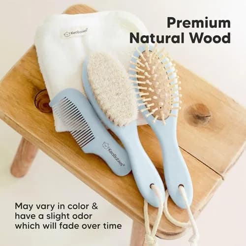 KeaBabies Wooden Baby Hair Brush for Toddler, Infant Cradle Cap | Gentle Goat Hair Bristles (7.25" x 2") thumbnail 7