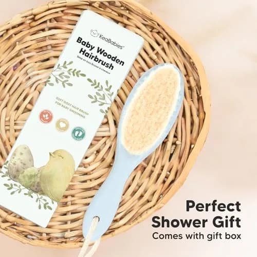 KeaBabies Wooden Baby Hair Brush for Toddler, Infant Cradle Cap | Gentle Goat Hair Bristles (7.25" x 2") thumbnail 9