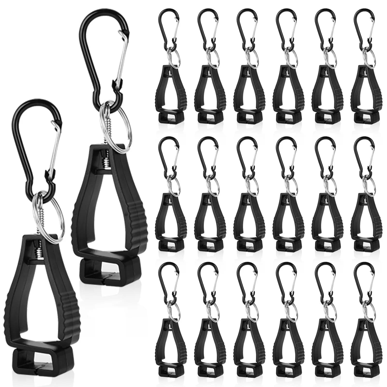 FVIEXE 20PCS Glove Clips with Metal Carabiner & Plastic Grip | Black & Orange — Black