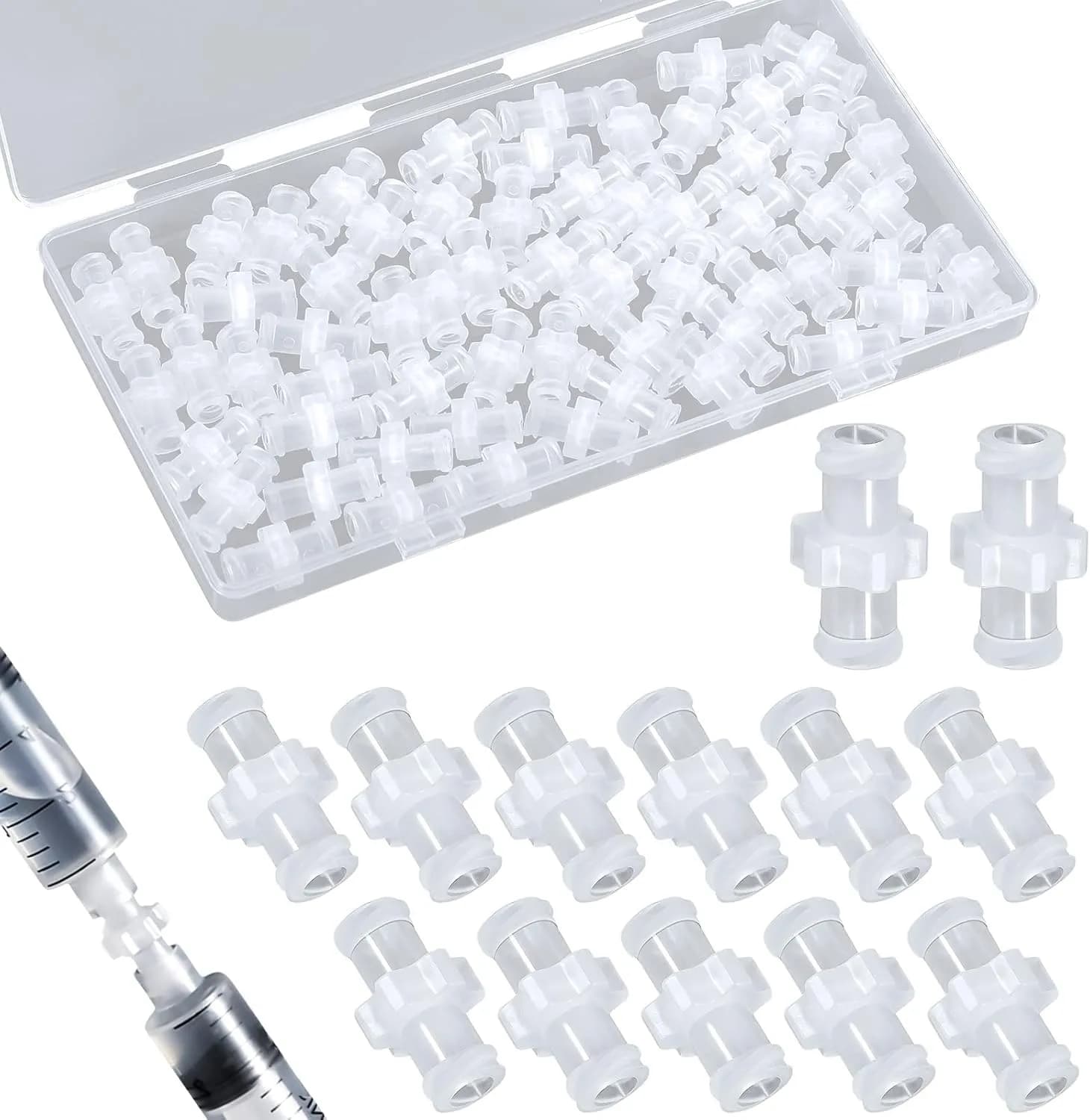 AIEX Syringe Adapter Kit 60pcs Transparent Polypropylene | Leak-Free Connection for Lab & Scientific Use - main product image