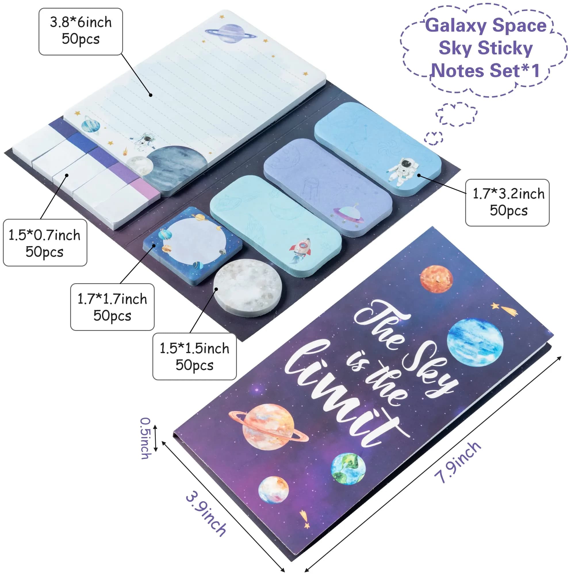 Xqumoi The Sky is The Limit Sticky Notes Set, 550 Sheets, Outer Space Galaxy Pattern, Small thumbnail 2