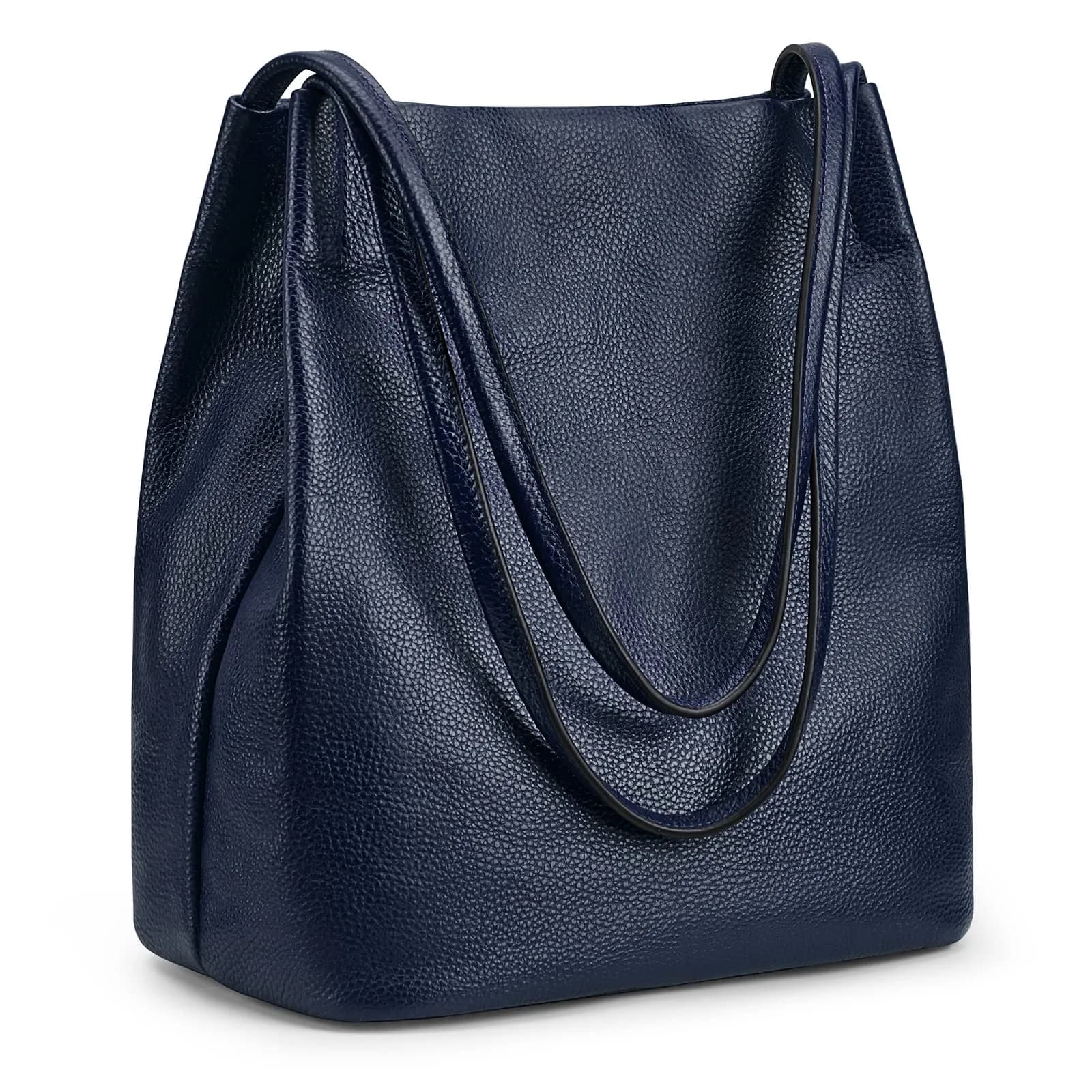 Kattee Genuine Leather Tote Handbag for Women Medium Black | Top Grain Pebbled Cowhide Leather with Gold Hardware — Dark Blue / Medium